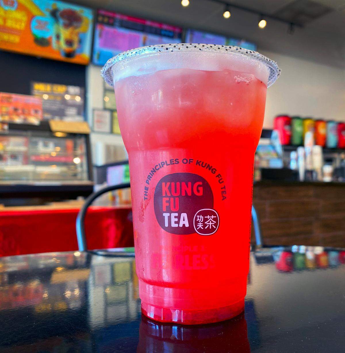 This is the Strawberry Lemonade punch at Kung Fu Tea.