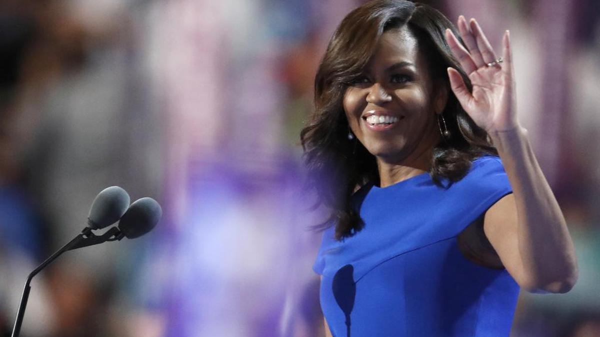 First Lady Michelle Obama takes the stage during the first day of the Democratic National Convention in Philadelphia , Monday, July 25, 2016.