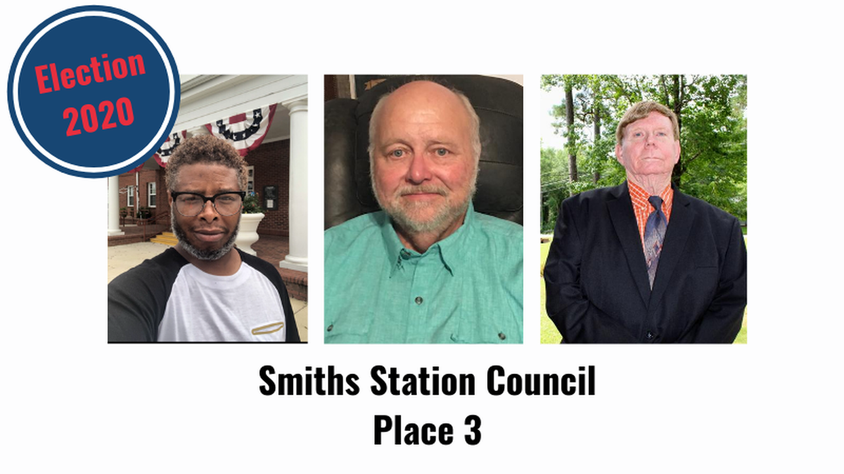 Here are the candidates in the Smiths Station Council 3 race in the Aug. 25, 2020, municipal election (from left to right): Kamarcus Adkins, Steve Lansdon and William Spear.