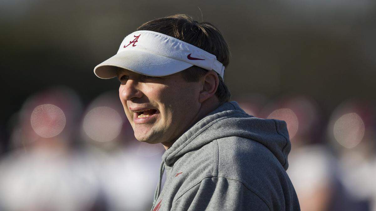 Alabama defensive coordinator Kirby Smart watches drills during football practice, Wednesday, Jan. 6, 2016, in Tuscaloosa, Ala. Smart will take over Georgia's new head football coach but will stay with the Alabama through the NCAA college playoffs. (AP Photo/Brynn Anderson)