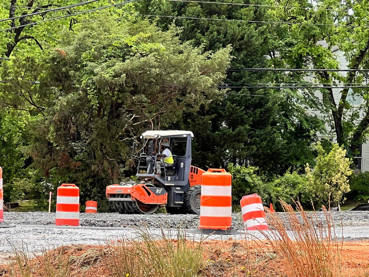 Construction continues on the Williams Road roundabout in Columbus on May 1, 2025.