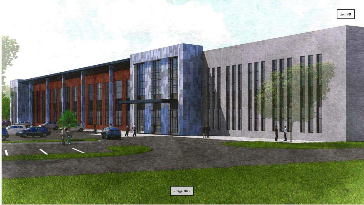 Proposed plans for a new Muscogee County Jail were presented during the Columbus Council meeting April 28, 2026. This is an artist’s rendering of the proposed new jail’s exterior.