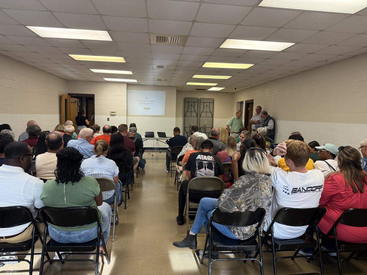 Midland residents packed a meeting room July 21, 2025, in the Psalmond Road Recreation Center to fight against the proposed rezoning of 9101 Macon Road in Columbus for a multiuse development.