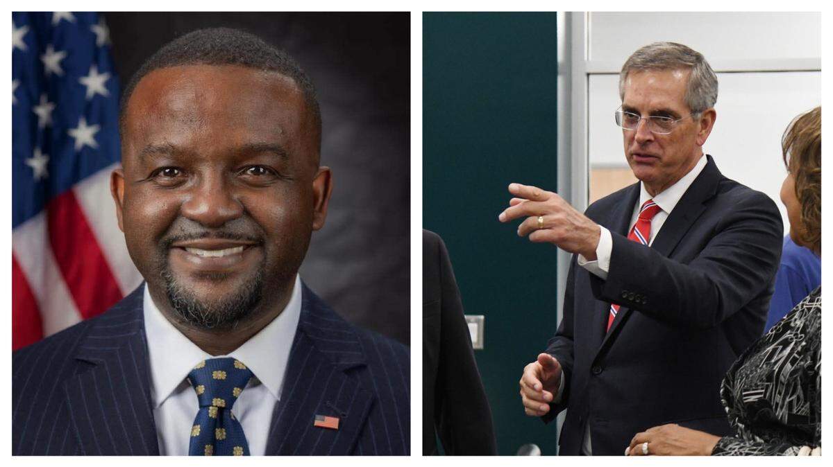 Daniel Blackman (left) has been disqualified from the race for Georgia Public Service Commission in District 3. Secretary of State Brad Raffensperger made the ruling.