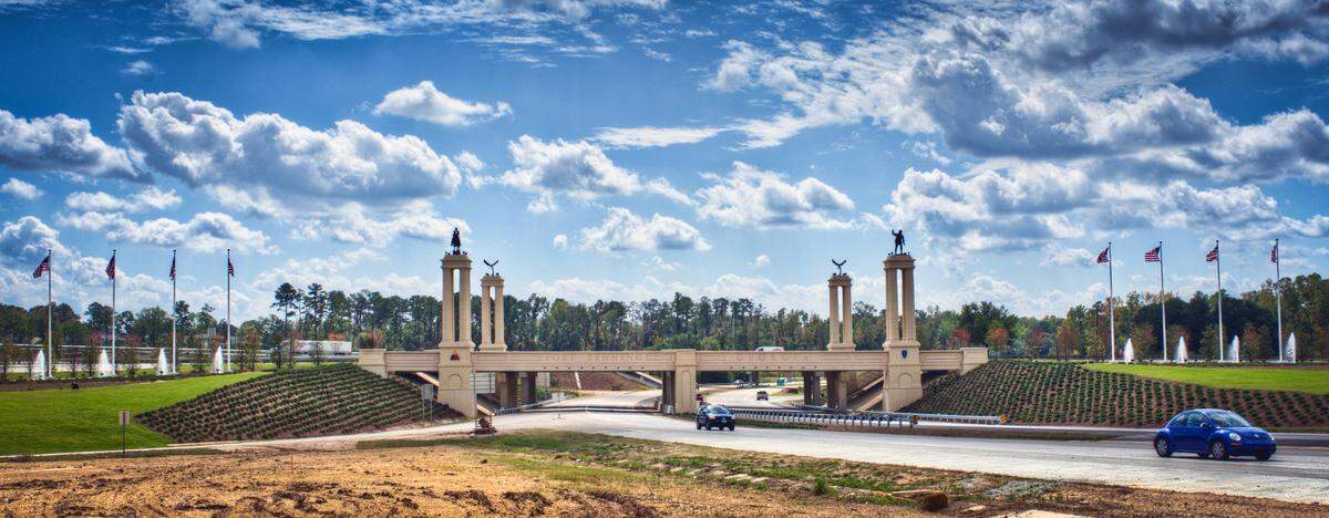 This photo shows the I-185 entrance to Fort Benning, Georgia.