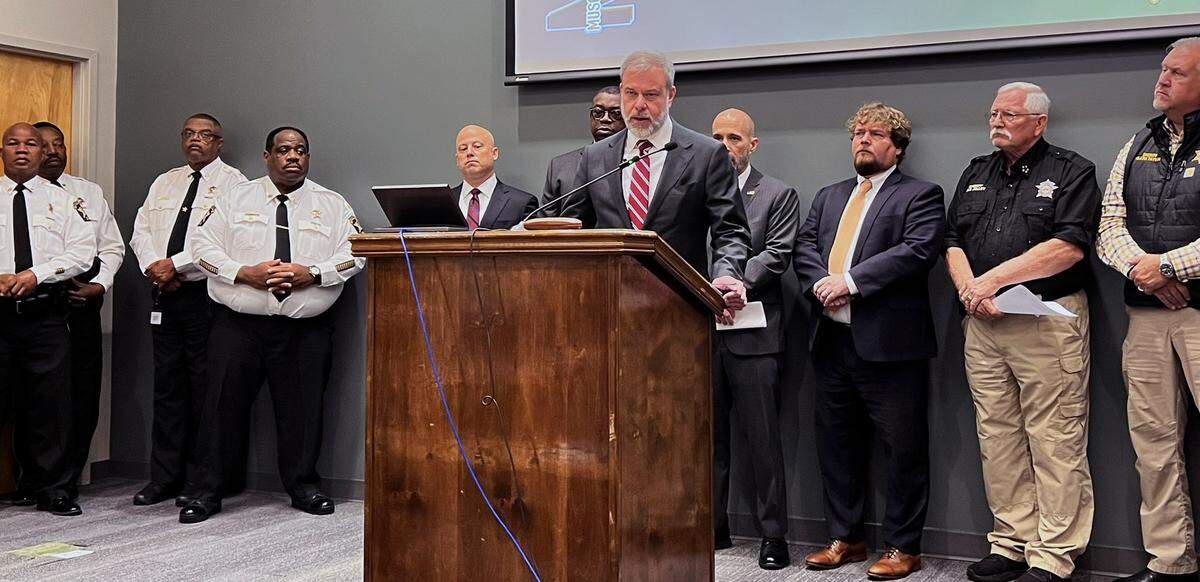 District Attorney Don Kelly speaks at a Friday morning press conference about the results of Operation Sweet Silence in Columbus, Georgia. 09/13/2024