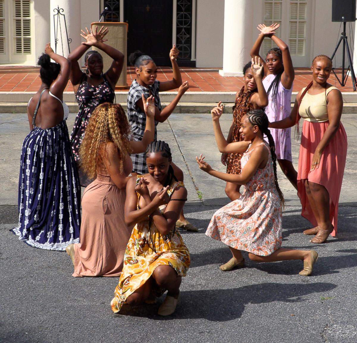 Members of the G.W. Carver Tigerettes dance team perform Thursday morning during a press conference announcing the events scheduled for this year’s Juneteenth Jubilee celebration in Columbus, Georgia. 06/06/2024