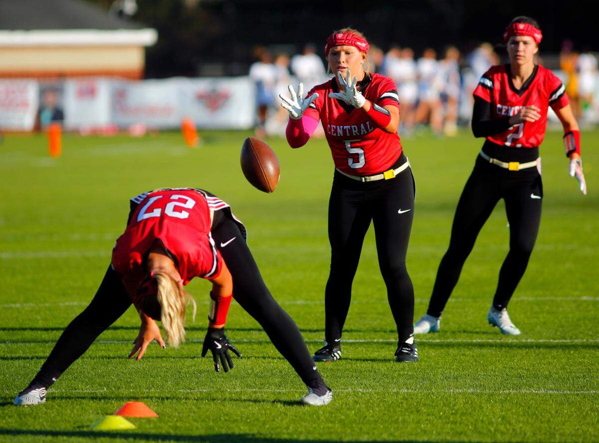 Central’s Ally Supan takes the snap from center during their game against Brewbaker Tech on Monday afternoon at Garrett-Harrison Stadium in Phenix City, Alabama. 10/14/2024
