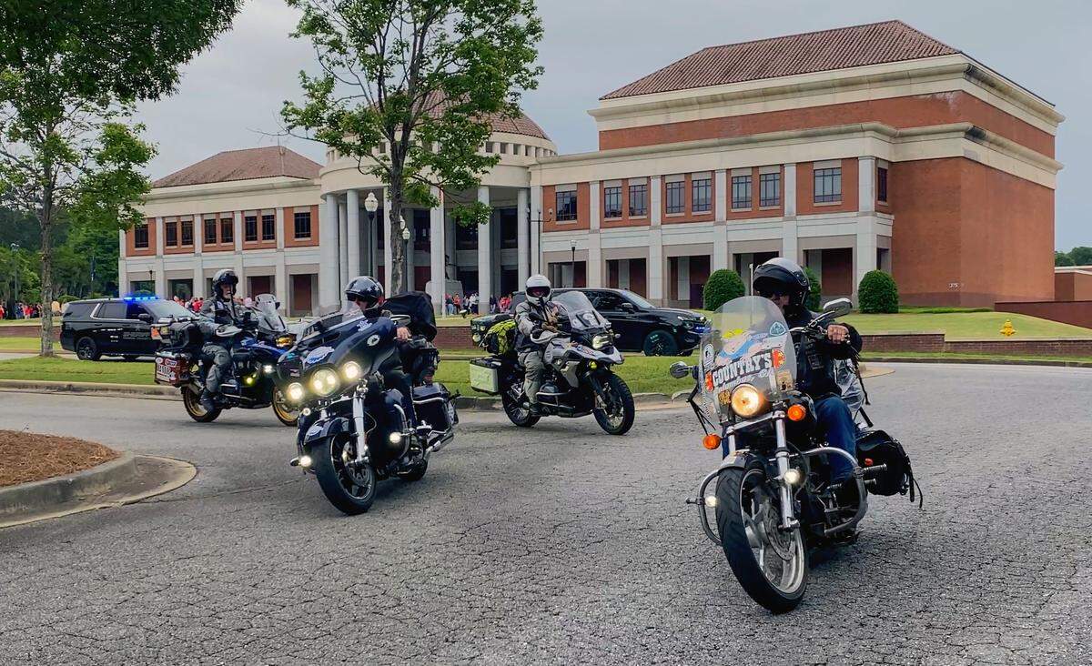 The Miracle Riders made the first stop on their 9,300-mile, Pony Express-themed ride from Columbus on May 1, 2026, at the National Infantry Museum and Soldier Center to read a postcard written by Ken Killingsworth about U.S. Army Sgt. 1st Class Alwyn Cashe, who was awarded the Medal of Honor for his actions during Operation Iraqi Freedom.