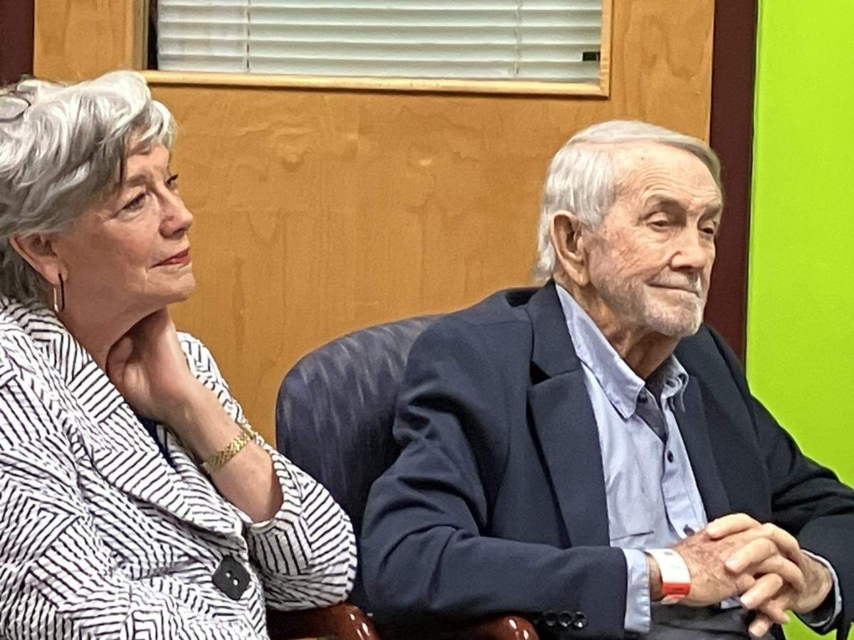 Retired Muscogee County School District superintendent Jim Buntin and his wife, Nancy, attend the Jan. 22, 2026, news conference at Martin Luther King Jr. Elementary School in Columbus, where the Muscogee Educational Excellence Foundation announced the Buntin Schools of Excellence program.