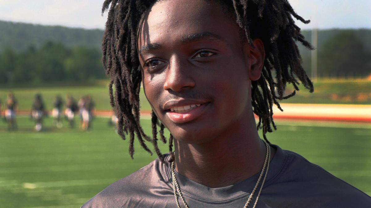 Harris County High School football player Marcus Dumas answers a reporter’s questions after football practice on Sept. 2, 2020. Harris County opens the 2020 football season against Troup County Friday, Sept. 4, 2020 at home.