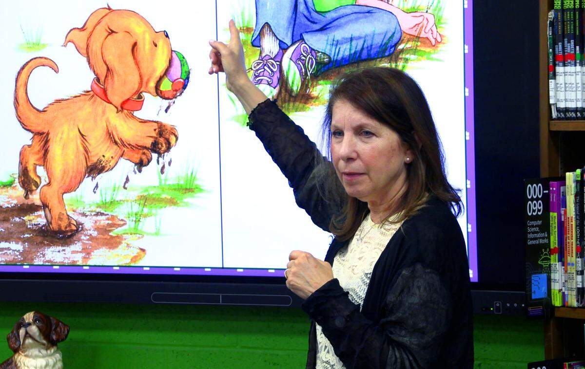 Alyssa Satin Capucilli, author of the popular “Biscuit” series of books for children, speaks with students at Allen Elementary School in Columbus, Georgia on Friday morning. She is one of the authors who will be at the Columbus Children’s Book Festival at the Columbus Public on Saturday. 05/10/2024