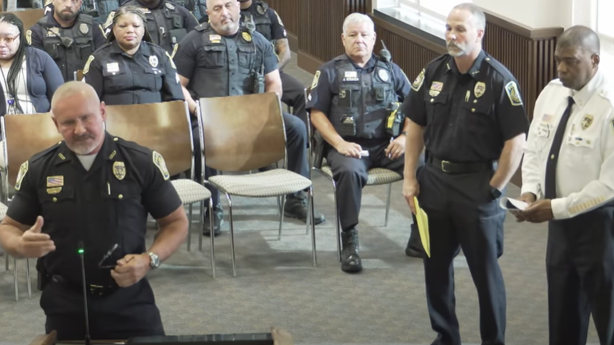 Columbus Police Department Chief Stoney Mathis speaks to Columbus Council during the July 29, 2025, work session.