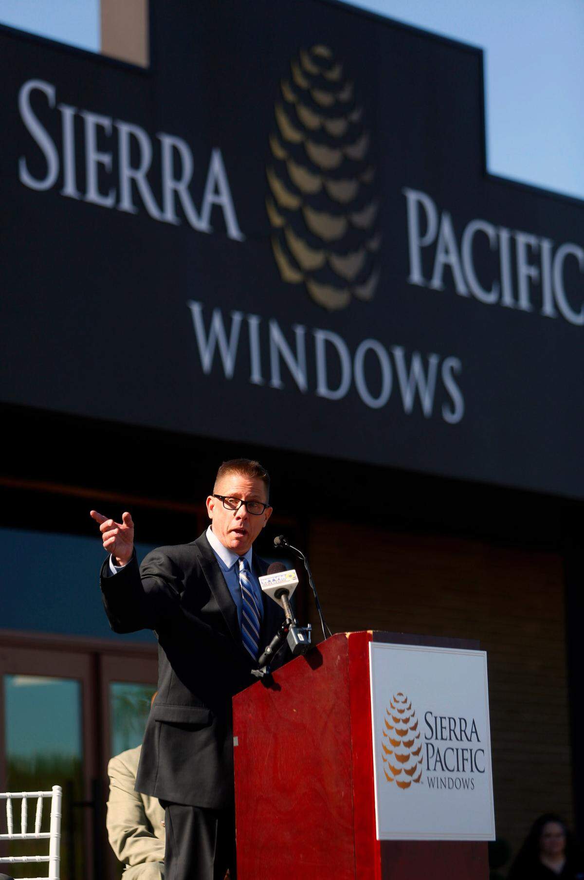 Tom Takach, president of Sierra Pacific Windows, speaks Tuesday morning during a ribbon cutting ceremony for Sierra Pacific Windows’ newest location in Phenix City, Alabama. 10/22/2024