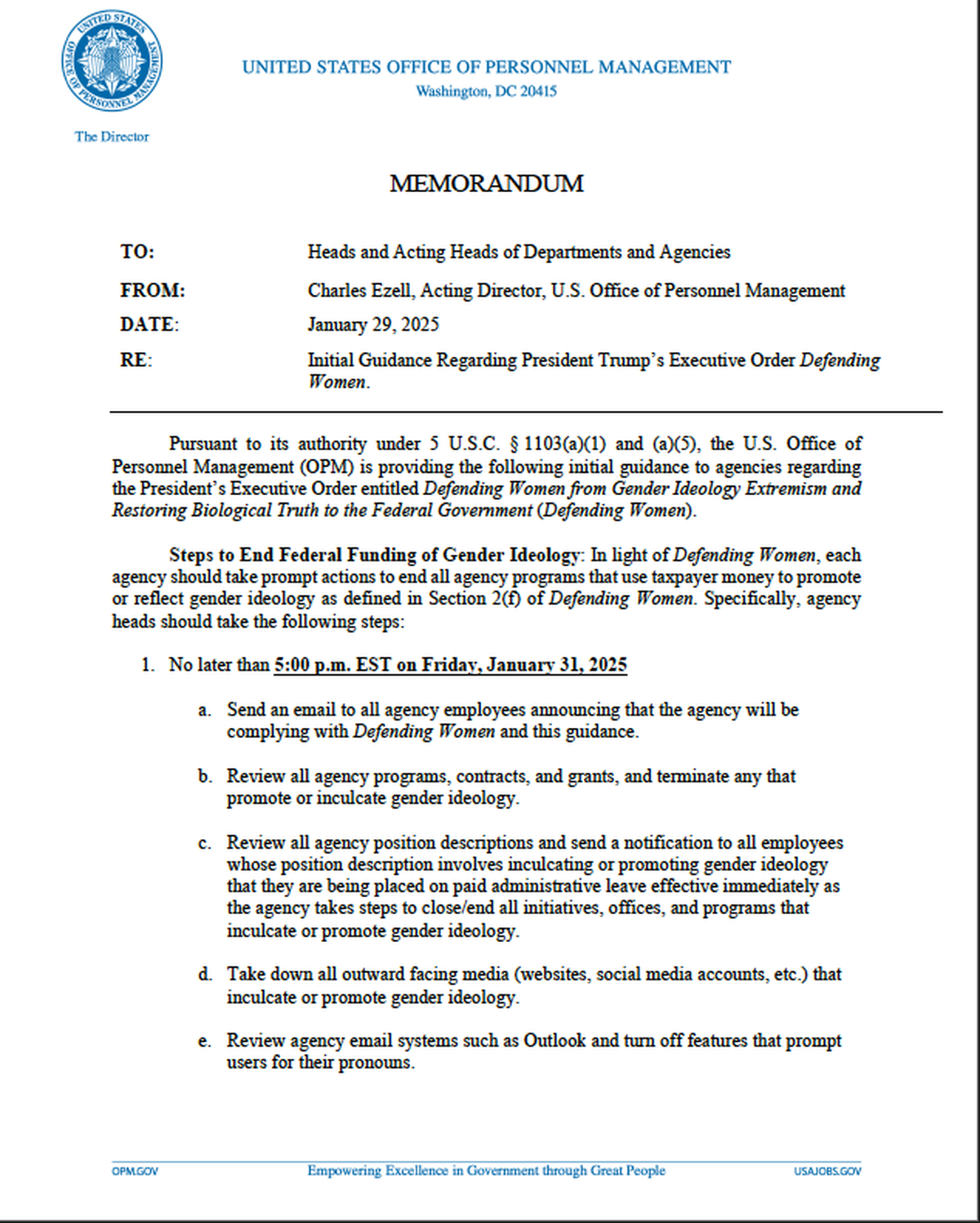 Fort Moore employees received a memo outlining guidelines about gender.