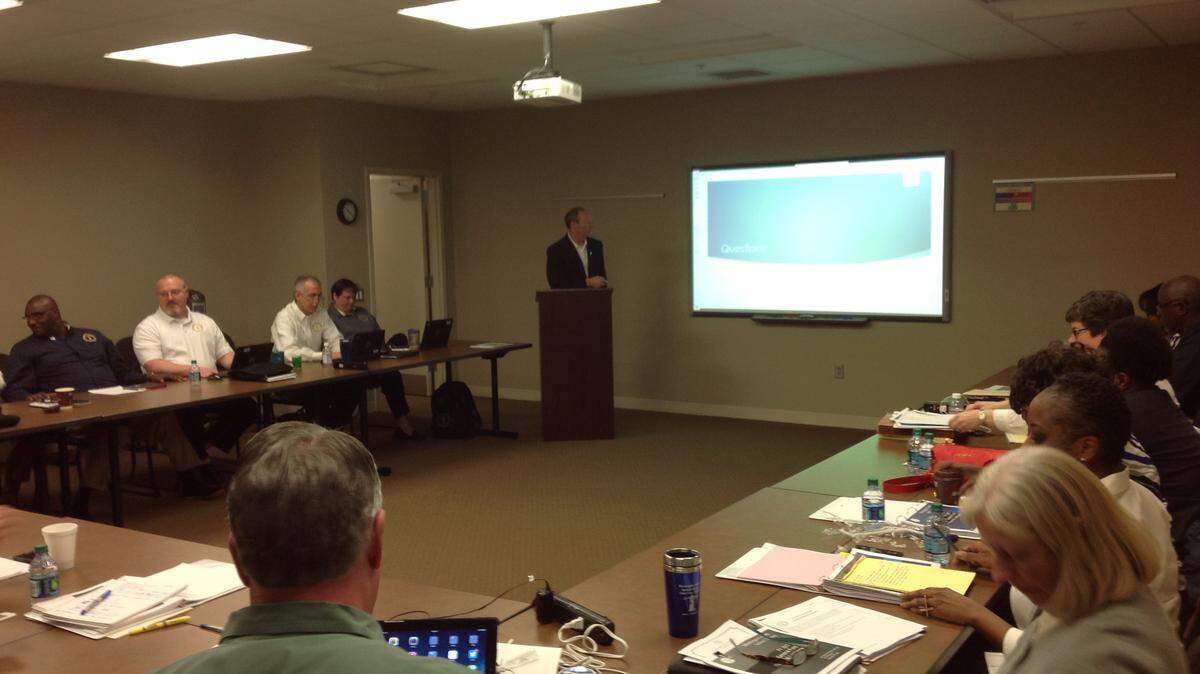 MARK RICE/mrice@ledger-enquirer.com 
 Superintendent David Lewis makes a presentation during the Muscogee County School Board's annual retreat Saturday in the Muscogee County Public Education Center.