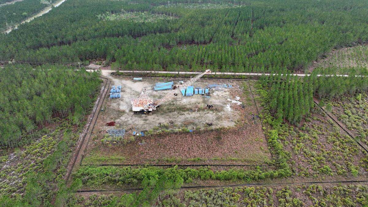 The Twin Pines mine site with stationed equipment 3 miles outside of the Okefenokee Refuge and current acquisition boundary. March 18, 2024.