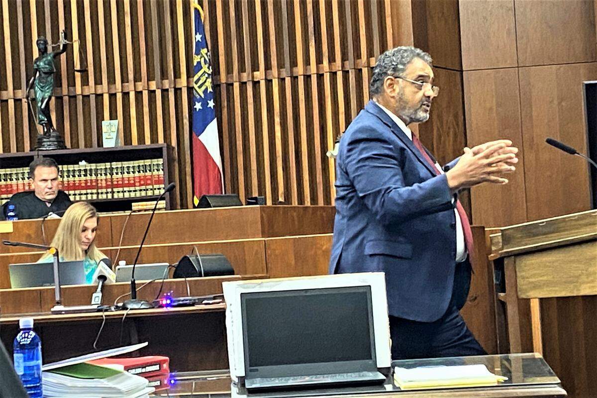 Prosecutor Ray Daniel speaks to jurors during closing arguments.