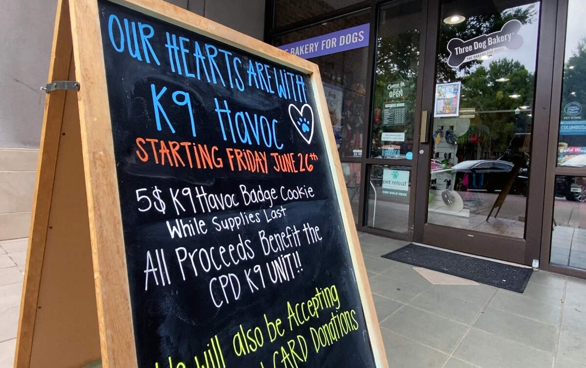 Beginning June 26, 2026, Three Dog Bakery in Columbus is selling K9 Havoc badge cookies to raise money to support Havoc’s recovery. Each cookie costs $5, and all money goes to support Havoc, who was wounded during an officer-involved shooting of a homicide suspect this week.