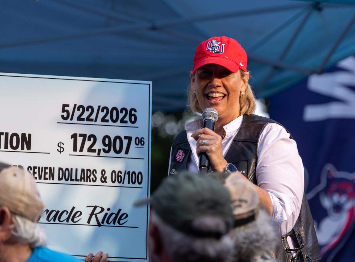 During a May 22, 2026, celebration in downtown Columbus, Scott Ressmeyer and the Miracle Riders presented Columbus State University President Stuart Rayfield with a check for $172,907. It represented this year’s business and corporate sponsorships and donations, according to a news release from the Miracle Riders.