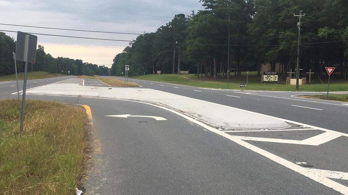 Some residents want reflectors on concrete island at this crossing on Macon and Jenkins Road in Upatoi.