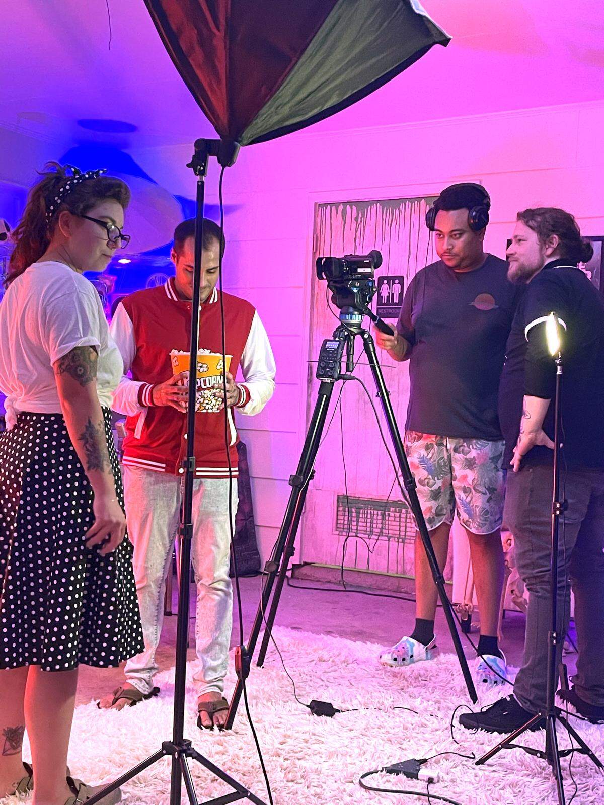Filmmakers Andrew Gray, right, and his wife Megan( not pictured) make short films, and also host an annual Halloween event at their Columbus home called the Dead End Drive-In.