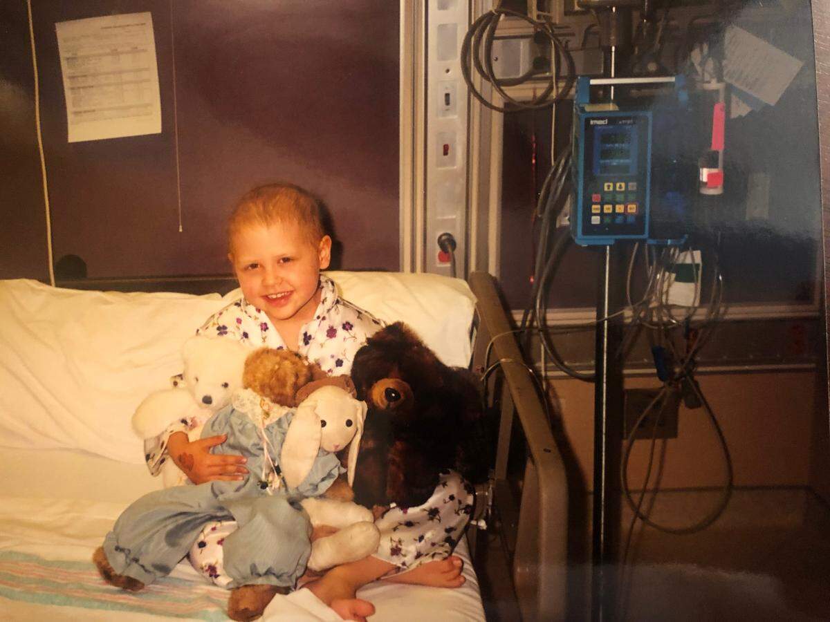 Alex Tyra is shown at age 5 while hospitalized for acute lymphoblastic leukemia, a cancer of the blood and bone marrow.