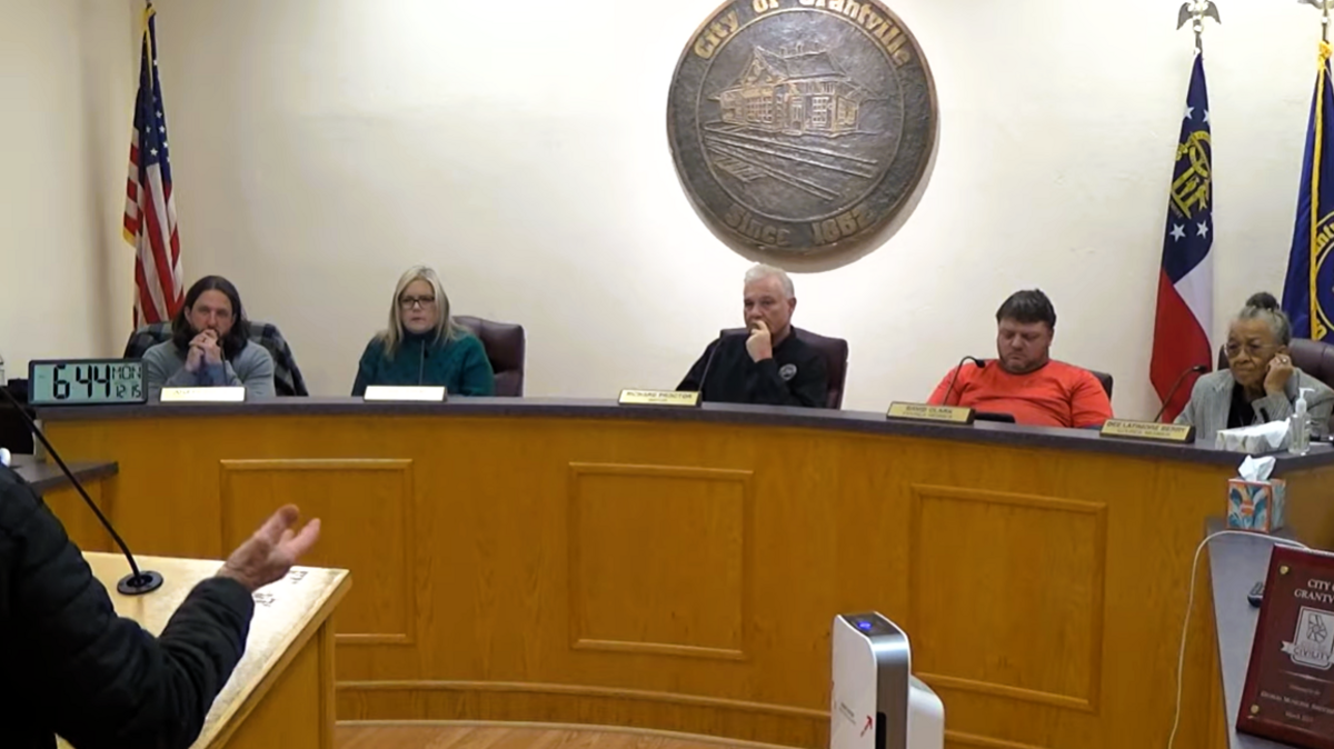 City of Grantville council meeting Dec. 15. Councilwoman (far right), Dee Berry stated her objections to data centers. Mayor Richard Proctor (middle) stated his enthusiasm.