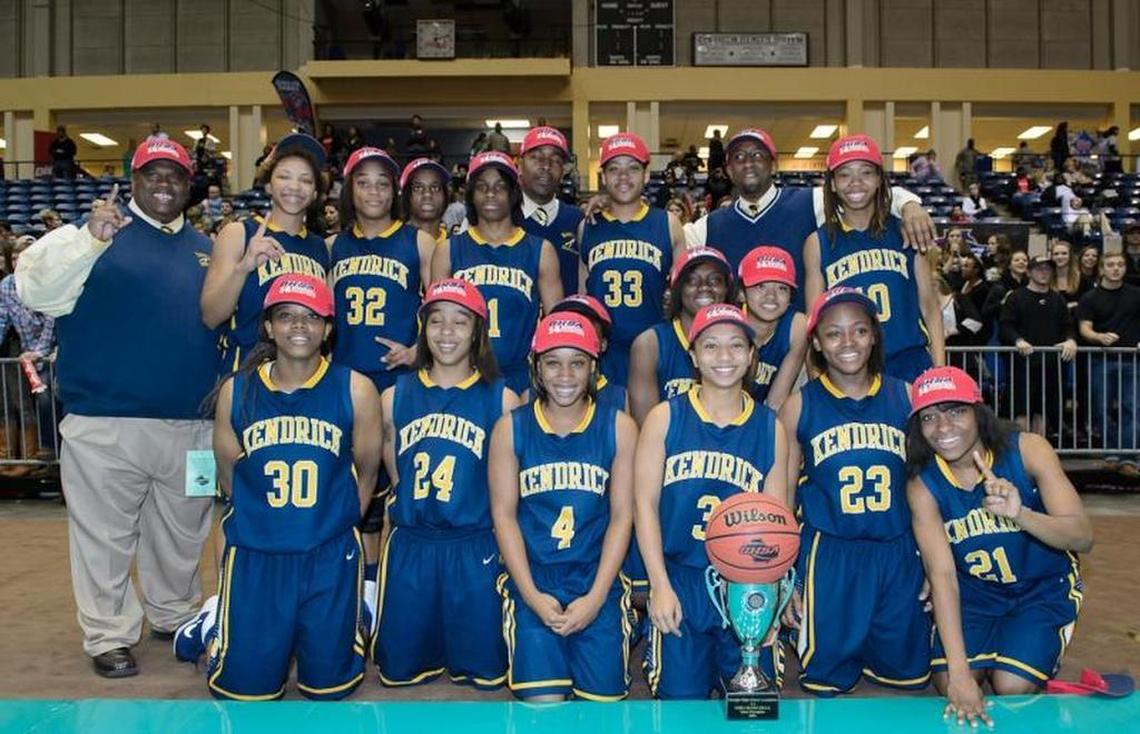 The play of Lawrence (first player from left on back row) helped the Kendrick Cherokees win the 2013-2014 Class 2A state championship.