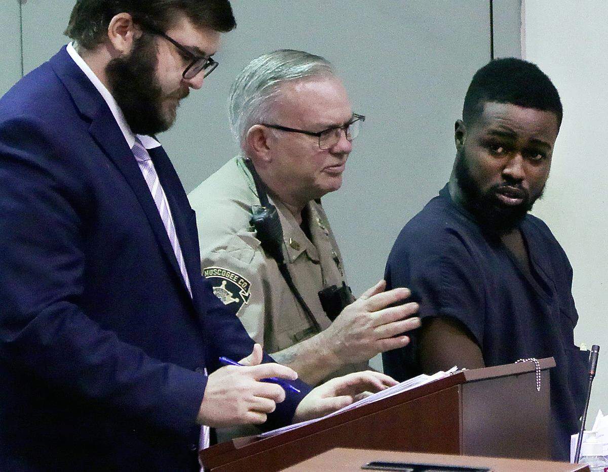 Antanavious Butler, 26, right, appears in Columbus Recorder’s Court on Oct. 10, 2025. Butler has been charged with murder in connection with the shooting death of 65-year-old Norman Lane on Brookstone Boulevard.