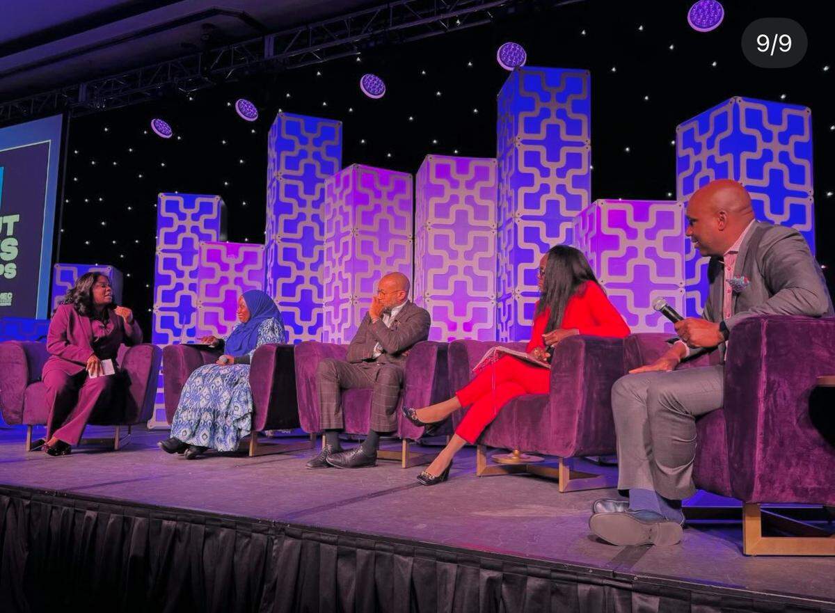 Dr. Raquel Hammonds, a Columbus native, leads a panel on health disparities at the 2024 Black Men in Education Convening conference in Philadelphia.