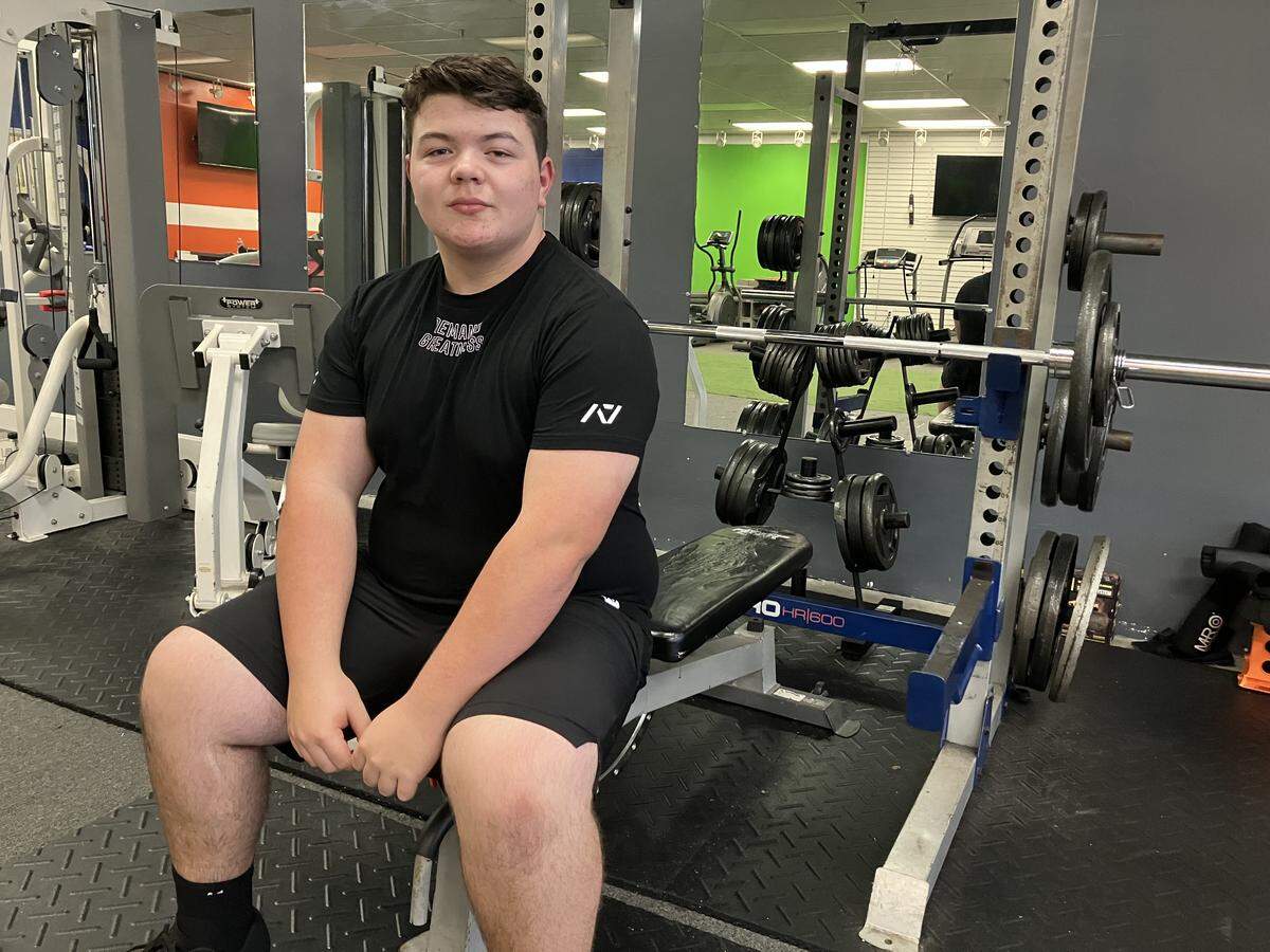 Nash Earwood poses Nov. 7, 2025 at 4.0 Fitness, 4701 Buena Vista Road in Columbus. Nash set three state records for 12-year-olds Sept. 13 at the USA Powerlifting event in Ringgold, Georgia.