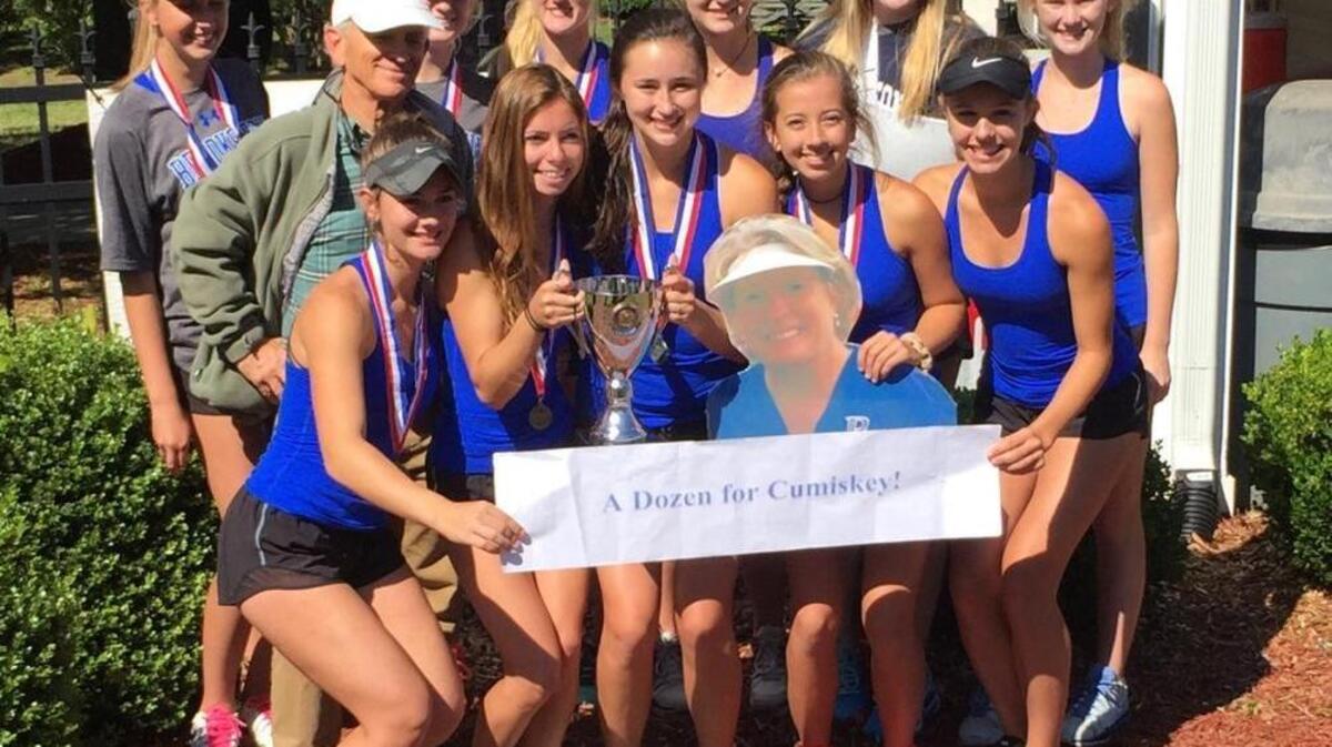 The Brookstone Lady Cougars celebrate their 2017 state championship on Saturday, May 6, 2017.