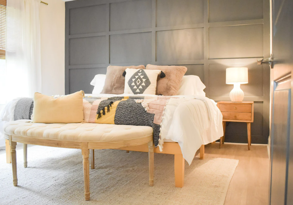 The bedrooms in the boho retreat are full of good vibes.