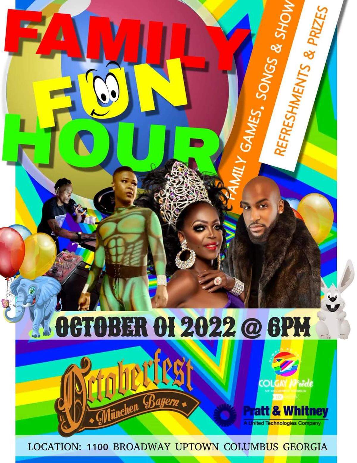 This is the flyer for ColGay Pride’s Oct. 1, 2022, Family Fun Hour.