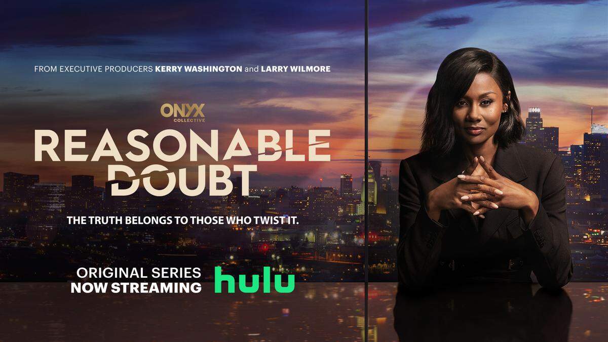 This is a promotional image for the TV series “Reasonable Doubt” streaming on Hulu.