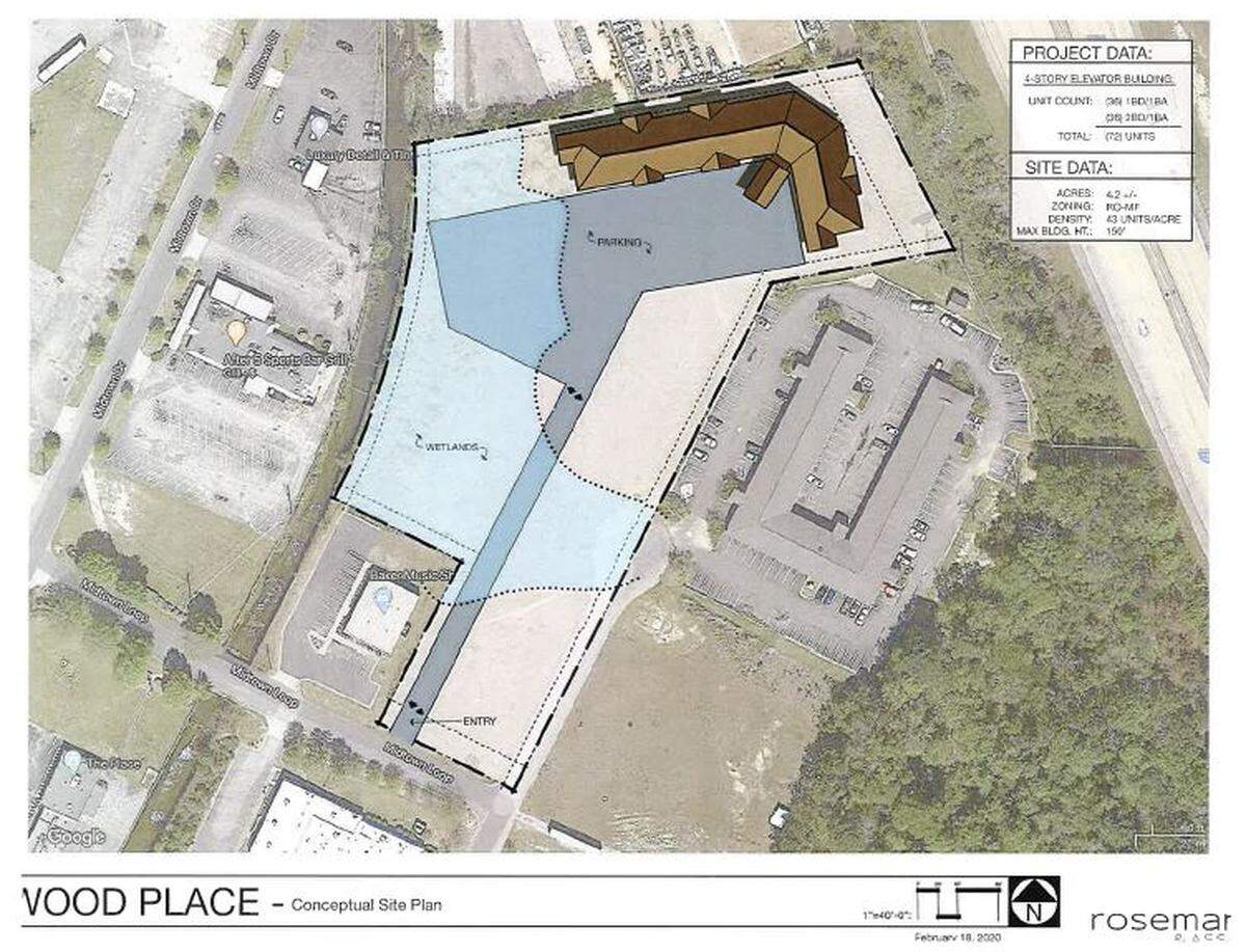 Developers have asked for a rezoning for land at 1775 Boxwood Place for mixed-income senior apartments.