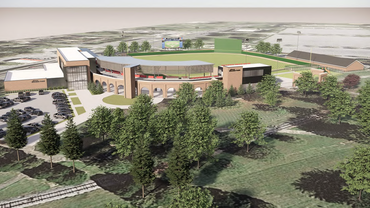 This artist’s rendering shows what Golden Park, now named Synovus Park, is planned to look like when the $50 million renovation of the 98-year-old baseball stadium in Columbus is completed in time for the 2025 arrival of the Atlanta Braves Class AA minor league affiliate moving from Mississippi.
