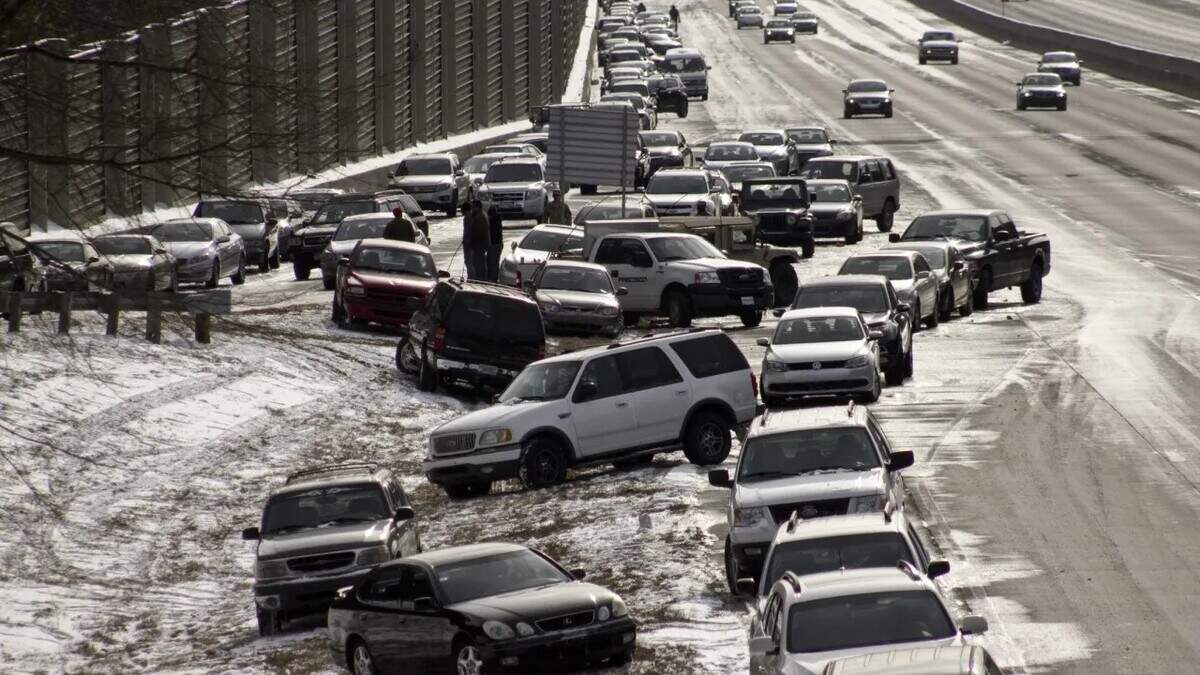Cars abandoned on an Atlanta-area highway after a winter storm