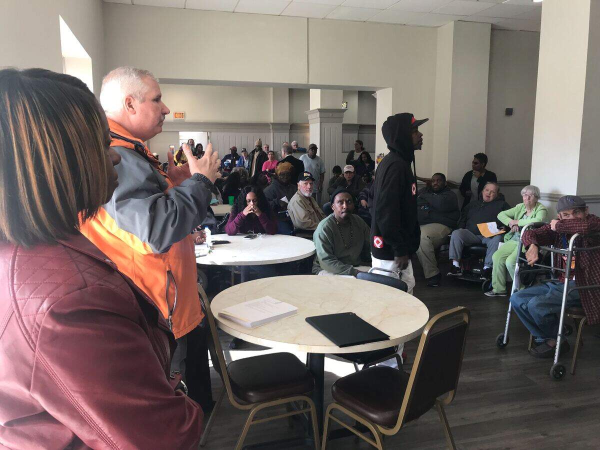 The Housing Authority of Columbus met with Ralston Towers residents Tuesday to discuss what happens next after HUD revoked federal funding for housing vouchers held at the apartments.&nbsp;