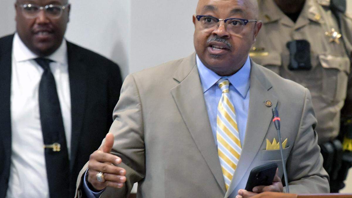 Byron Hickey speaks during a special called meeting of Columbus Council on Feb 28, 2023.
