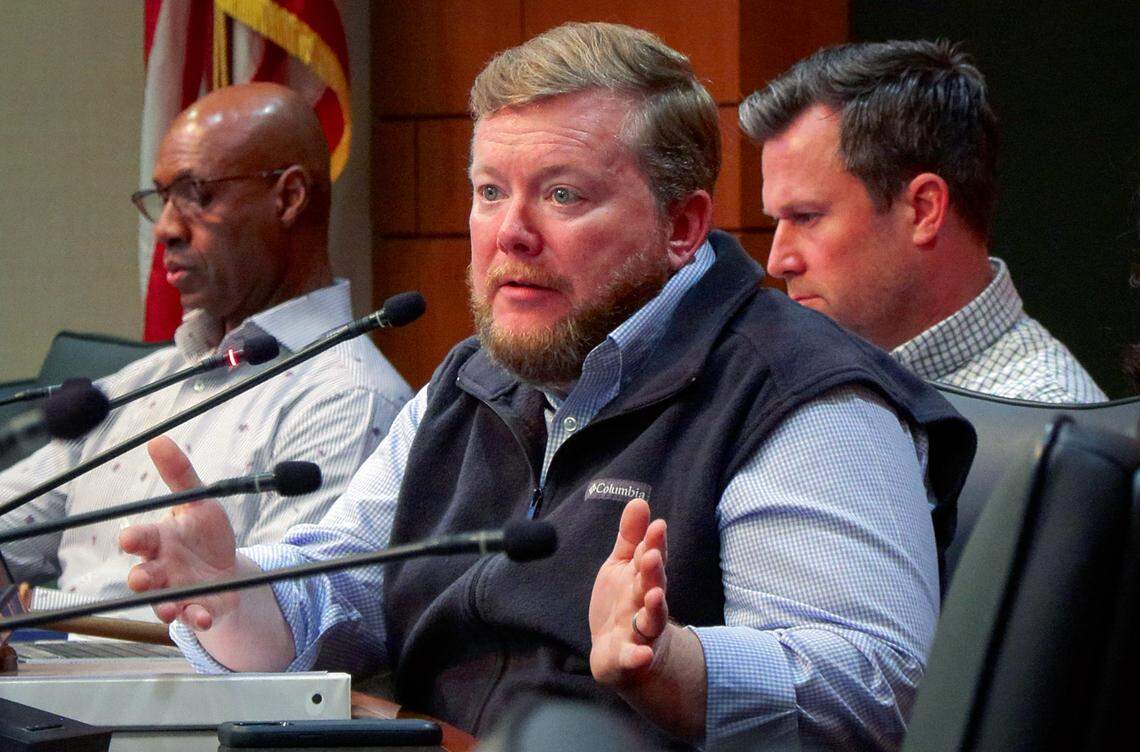 Brad Baker, chairman of the Columbus Planning Advisory Commission, speaks during the commission’s meeting March 4, 2026.