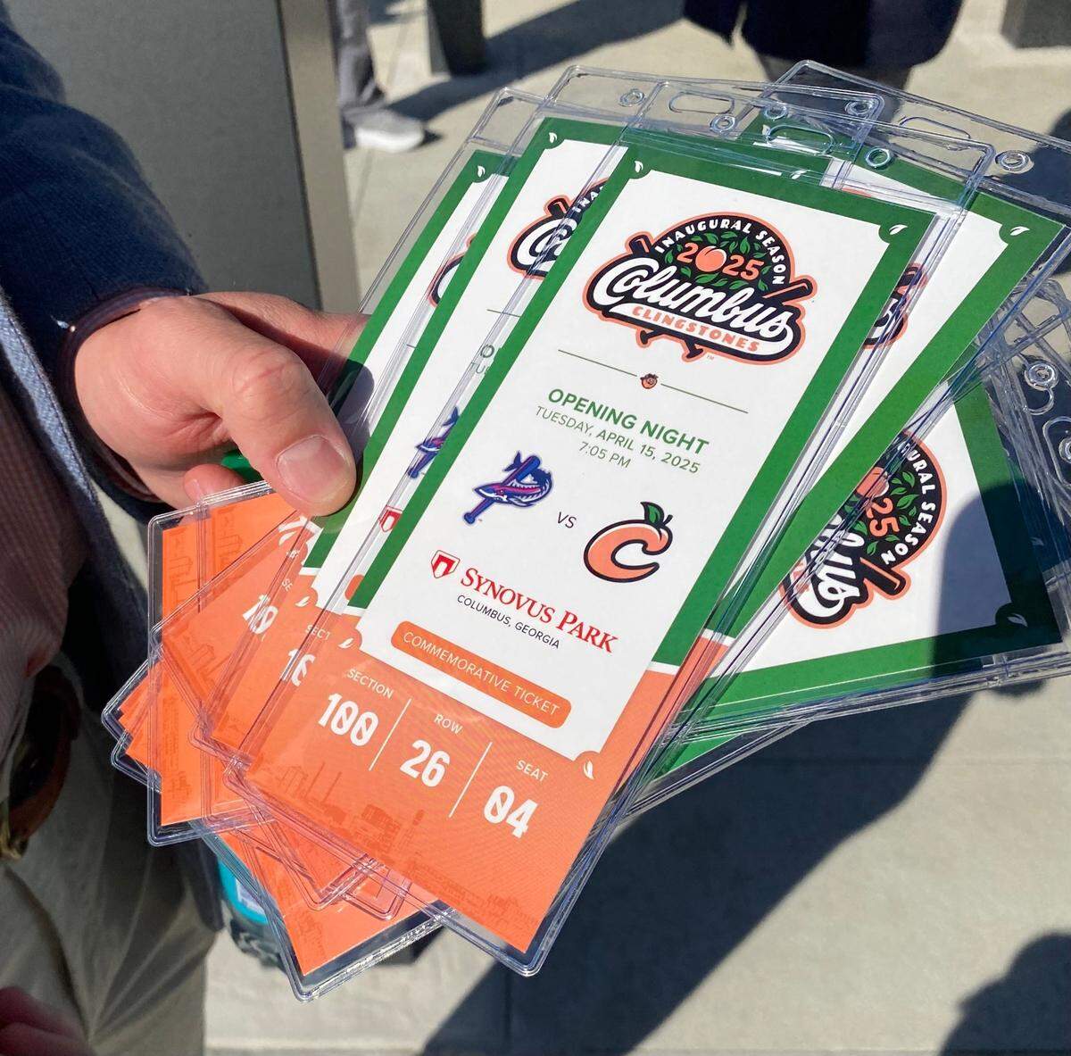 Commemorative tickets were provided to some fans at the first Columbus Clingstones home game at Synovus Park on April 15, 2025.