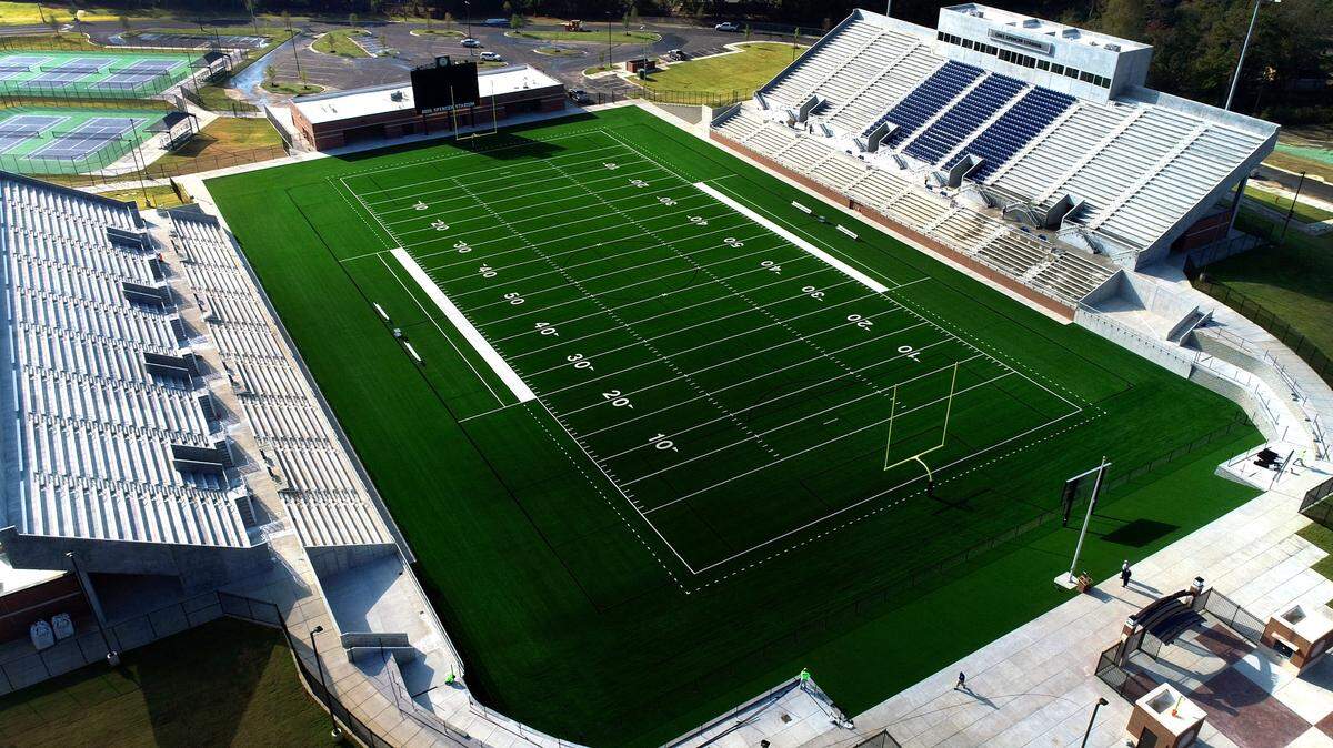 The Muscogee County School District’s Odis Spencer Stadium, which opened in 2022, was built on 38 acres, and has more than 6,000 seats, including approximately 200 with chairbacks.