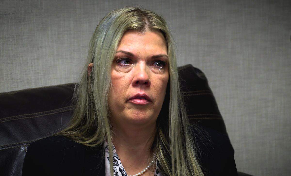 Nichole Alred, the daughter of Paul Hill, speaks about the arrest of Shanita Evette Wyatt, 40, after a Columbus Recorder’s Court hearing for Wyatt on Feb. 19, 2021. Wyatt has been charged with murder in the 2008 death of Paul Hill.