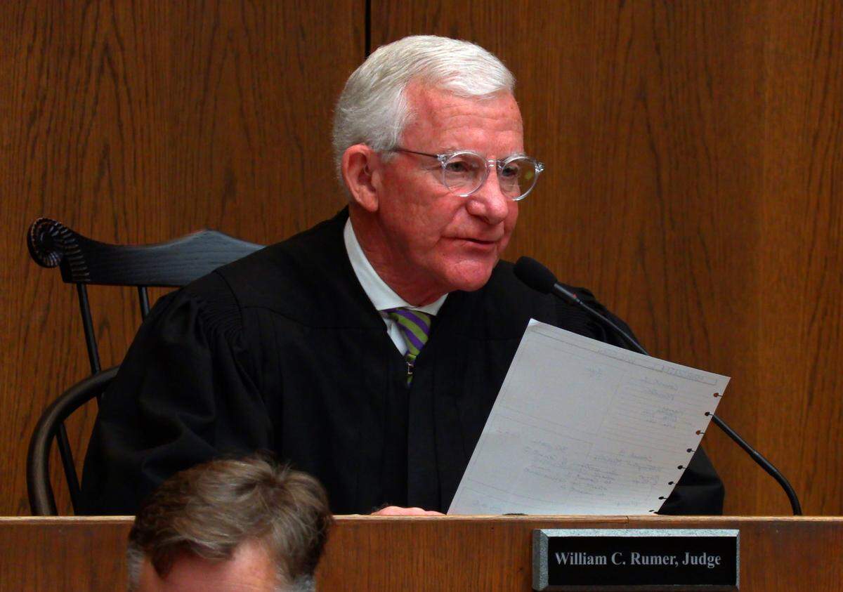 In this file photo, Superior Court Judge William C. Rumer reads his sentence in a Superior Court case on March 1, 2019.