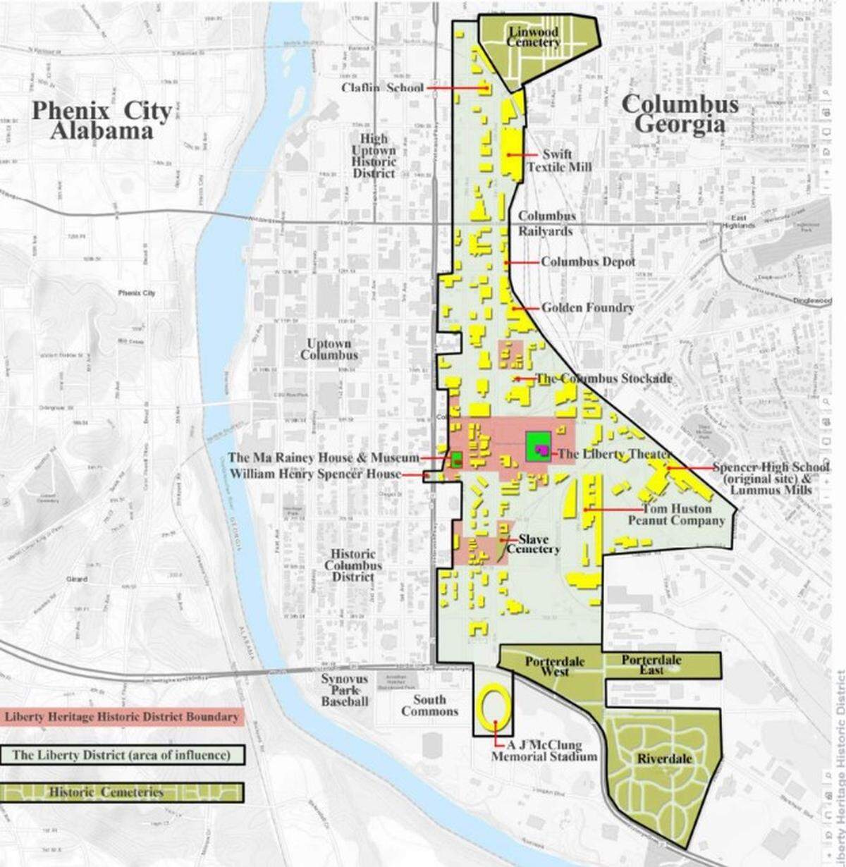 Neil Clark, principal architect at Columbus-based architecture firm Hecht Bradeshaw, added the “Liberty District area of influence” to the development plan, bounded north by Linwood Cemetery and south by A.J. McClung Memorial Stadium. June 3, 2025.