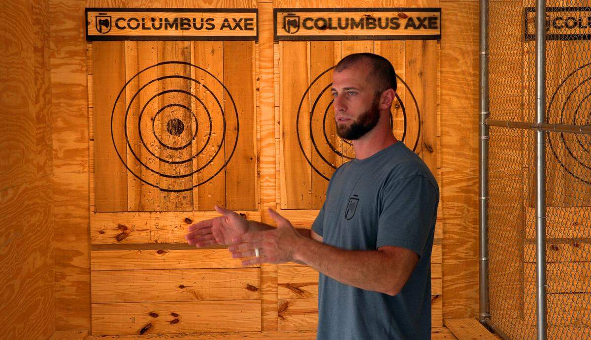 Charles Sanderson is co-owner of Columbus Axe, which recently opened in downtown Columbus, Georgia. They’re temporarily located at 1200 Broadway, in the former Raymond Rowe building that was most recently occupied by Big Dog Running Company. They are waiting on the renovation of the former Regal Jewelers building at 1023 Broadway, between Columbus State University Housing and Uptown Exclusives.