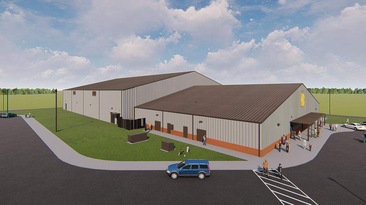 This rendering shows the exterior of what the Harris County School District’s indoor practice facility is designed to look like when construction is completed behind Harris County High School.