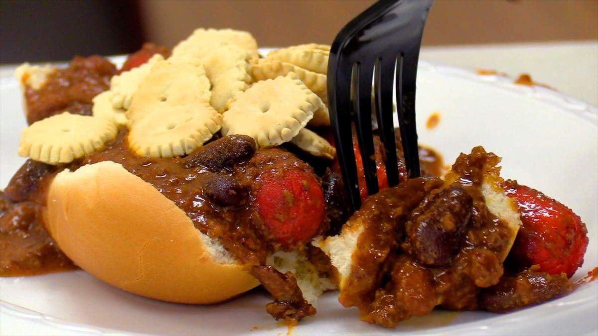 This is the scrambled dog at Nu-Way Weiners in Macon, Georgia.